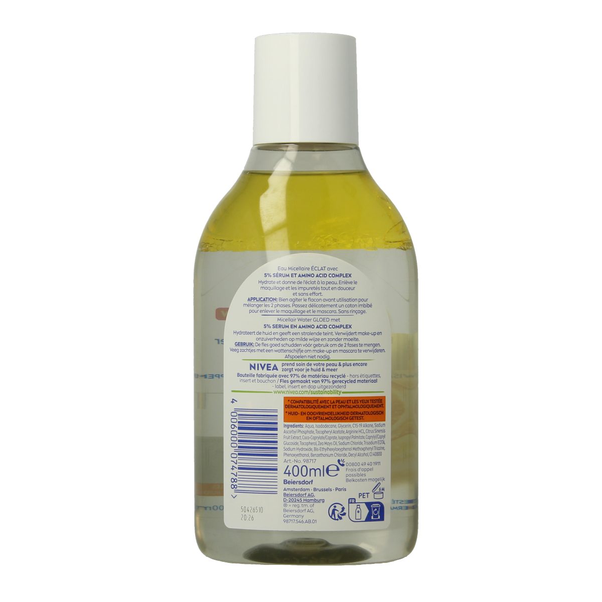 Nivea Micellair Water regenerating facial cleansing water in a 400ml bottle, suitable for gentle skincare.
