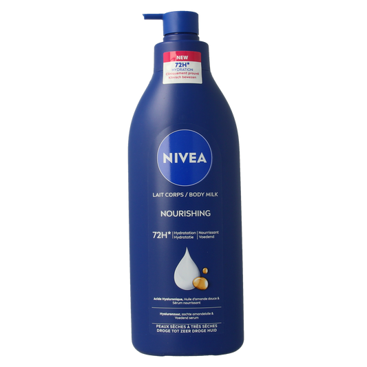 Nivea body moisturizing milk in a 400ml pump bottle, gentle skin care for soft, hydrated skin.