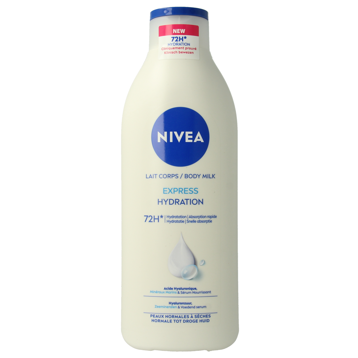 Nivea Express body lotion 400ml bottle, moisturizing body care product, with blue and white packaging and Nivea branding.