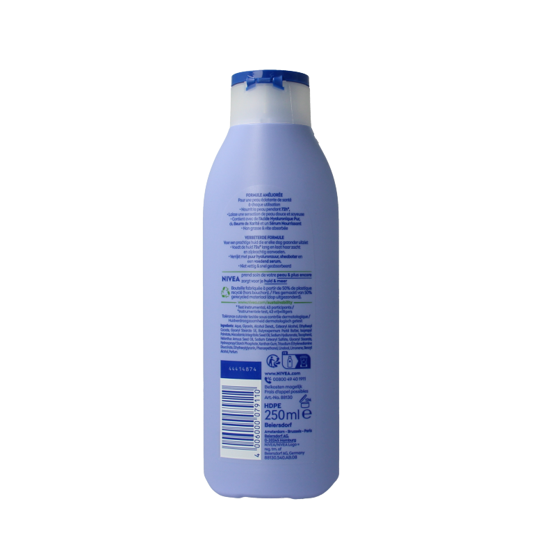 Nivea Bodymilk zijdezacht 250ml bottle showing smooth, moisturizing body lotion for soft, hydrated skin.