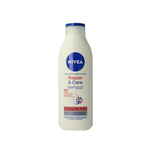 Nivea Bodylotion Repair & Care 250ml bottle, moisturizing body lotion for soft, nourished skin, displayed in the image.