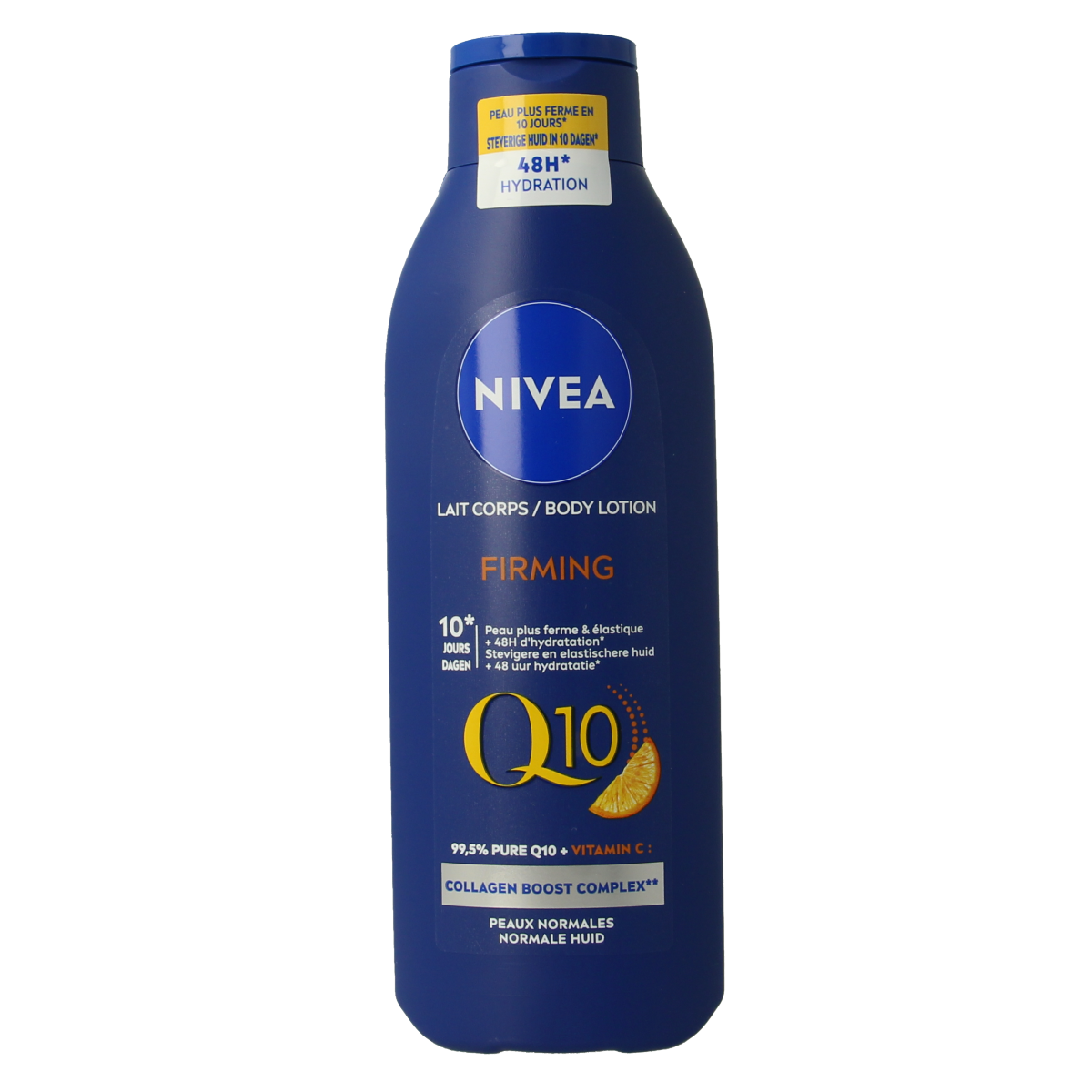 Nivea Bodymilk Q10 verstevigend body lotion in 250ml bottle, smooth and nourishing body care product.