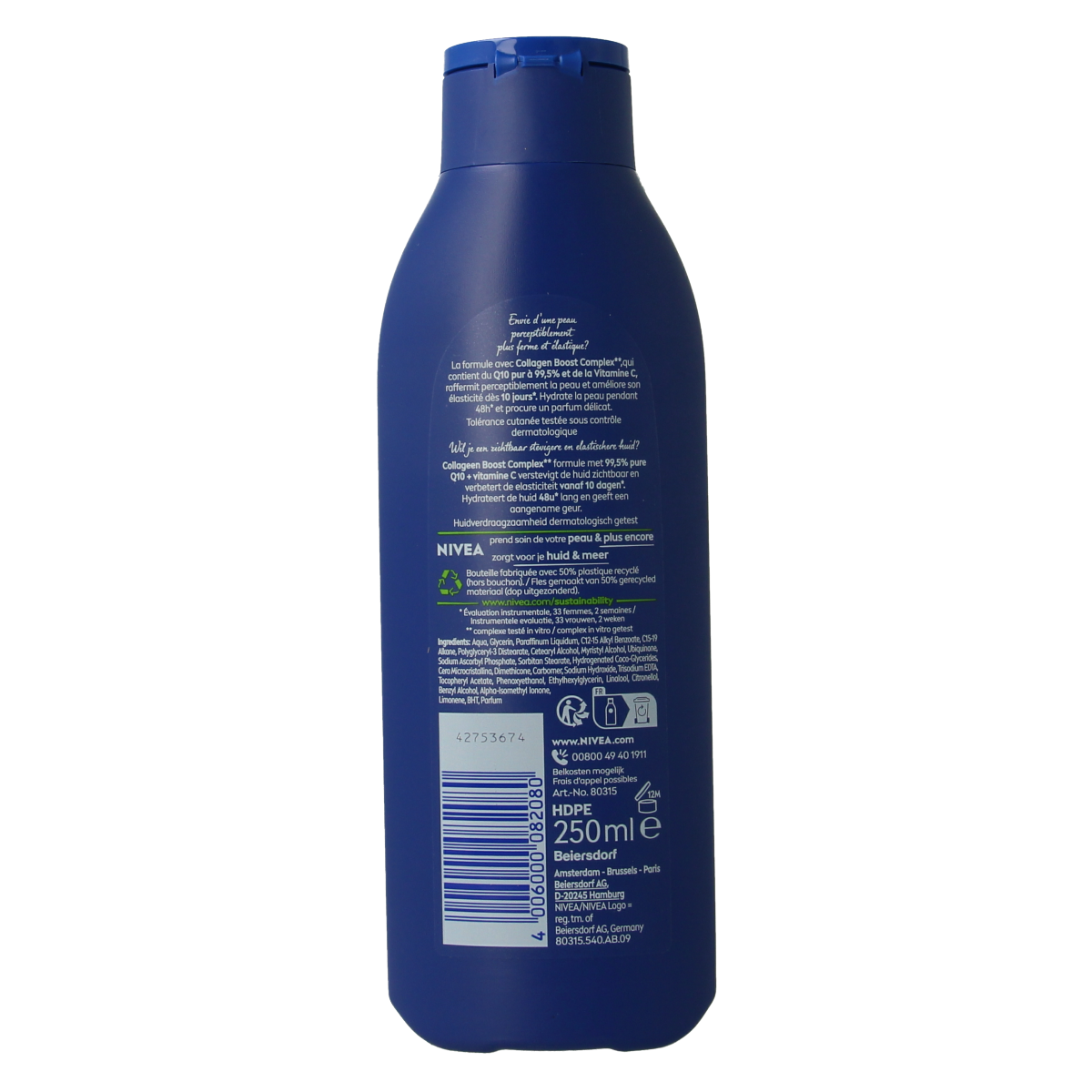 Nivea Bodymilk Q10 verstevigend body lotion in 250ml bottle, moisturizing and firming skincare for smooth skin