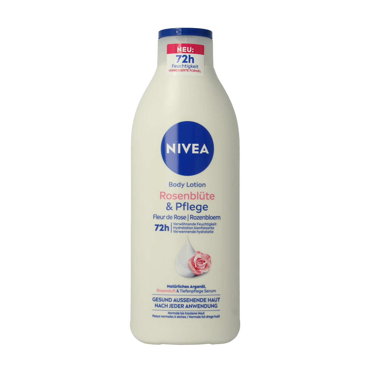 Nivea bodylotion with rose flower scent for normal to dry skin, 400ml bottle, moisturizing and nourishing skincare product.