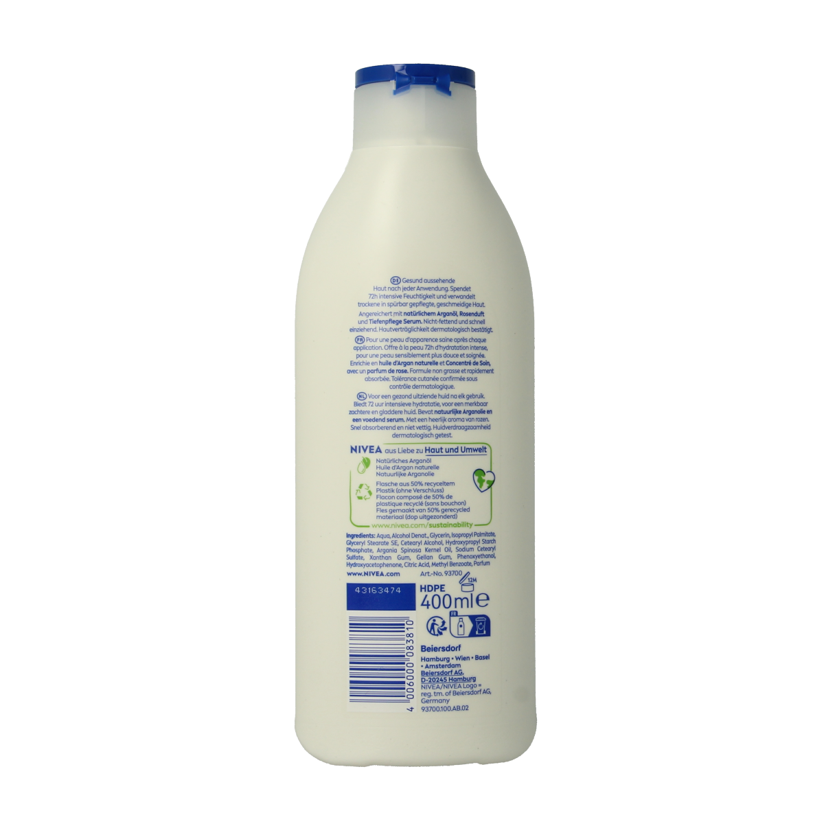 Nivea body lotion with rose blossom for normal to dry skin, 400ml bottle, smooth and nourishing body care product