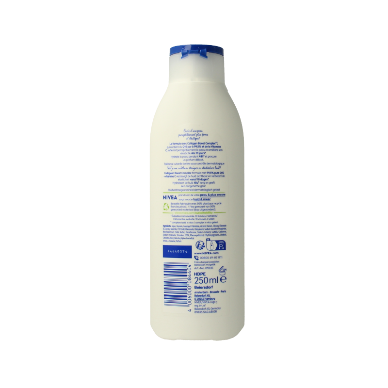 Nivea Q10 Plus body lotion in 250ml bottle, moisturizing and firming skincare product for smooth, healthy skin.