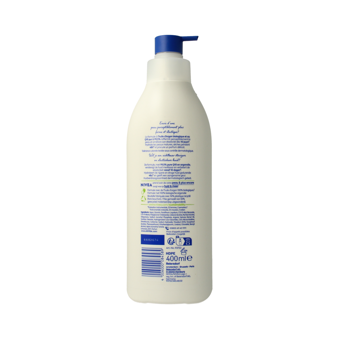 Nivea Bodylotion Q10 plus argan oil in 400ml bottle, hydrating body moisturizer with nourishing ingredients and smooth texture.