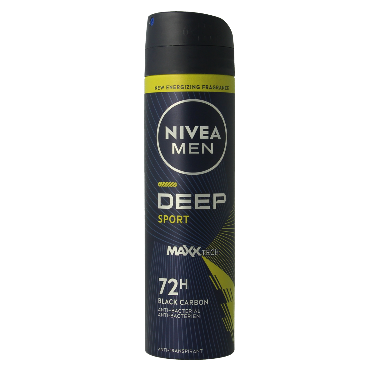 Nivea Men Deep Sport deodorant spray in 150ml bottle, featuring a sleek blue design and spray nozzle for active freshness.