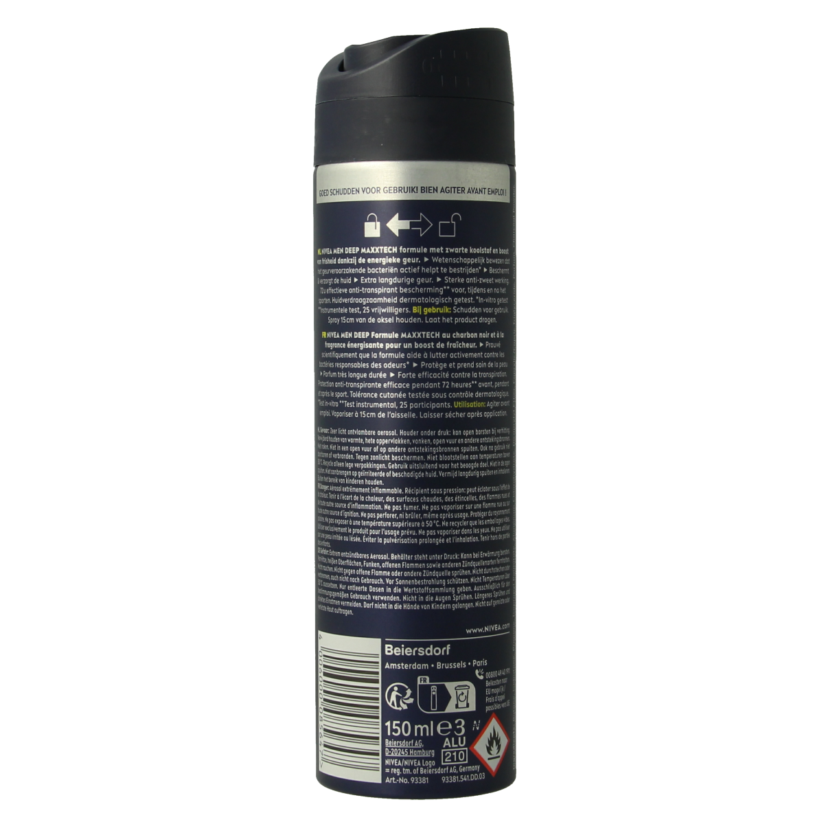 Nivea Men Deep Sport deodorant spray, 150ml, in a sleek aerosol can with blue and silver design.
