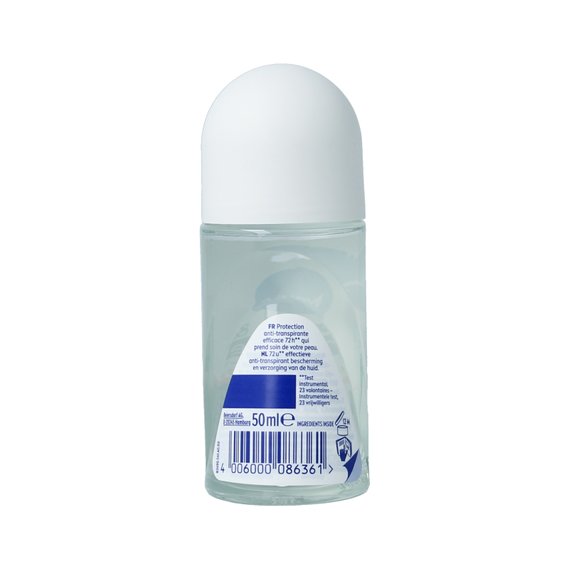 Nivea Black & White Ultra Impact deodorant roller 50ml bottle with black and white design, shown on a plain background.