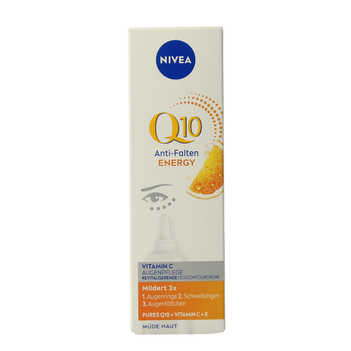 Nivea Q10 Power Eye Contour Cream in 14ml tube, designed for eye care and reducing signs of fatigue.