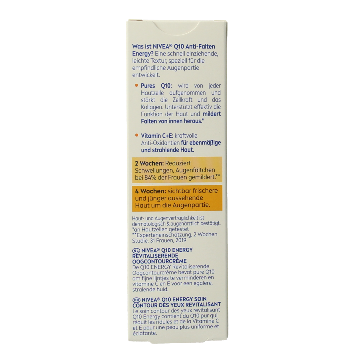 Nivea Q10 Power Energy eye contour cream in 14ml, nourishing eye care product with anti-aging properties.