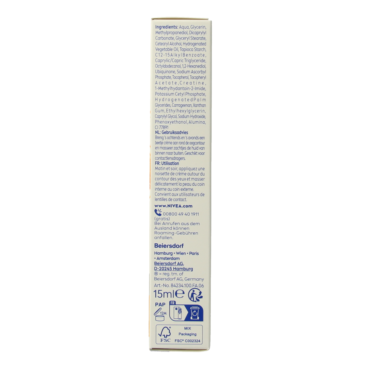 Nivea Q10 Power Energy eye contour cream in a 14ml jar for eye area care and revitalization.