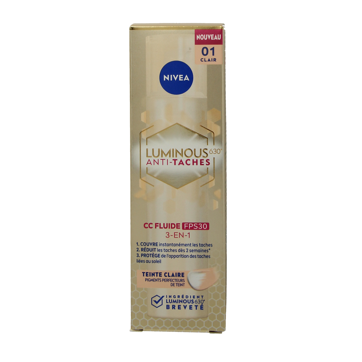 Nivea Cellular Luminous 630 SPF30 light facial care fluid in 40ml bottle, suitable for skincare and sun protection.