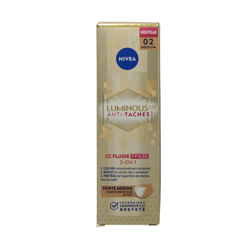 Nivea Cellular Luminous 630 facial fluid with SPF30, 40ml, for medium skin, providing skincare and sun protection.