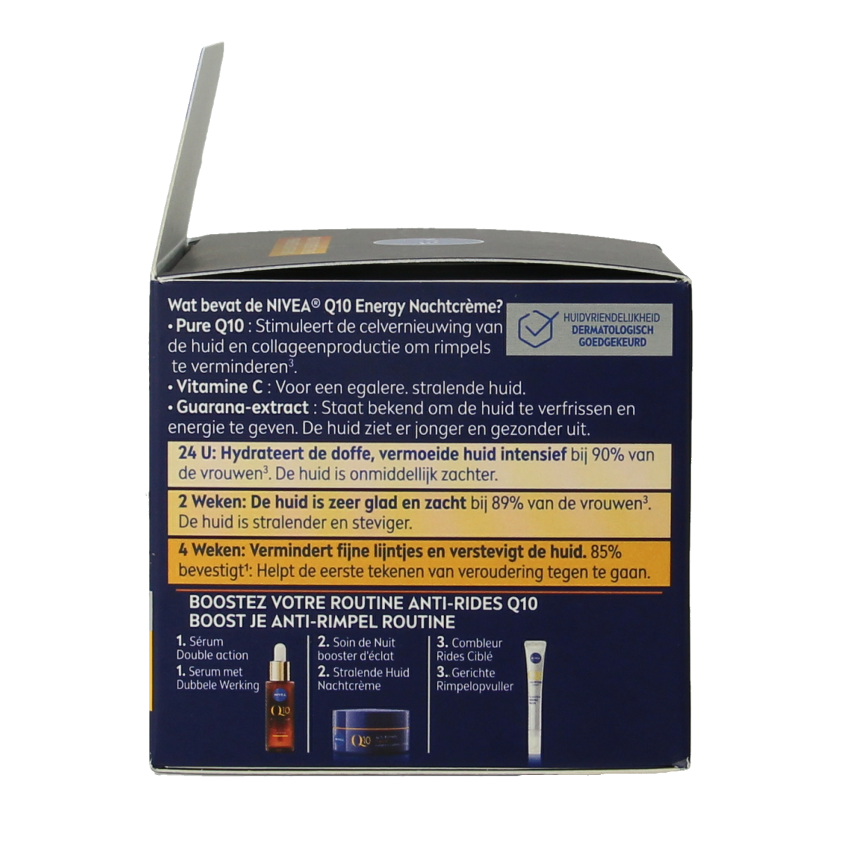 Nivea Q10 Energy Nachtcreme anti-rimpel gezichtsverzorging in 50ml jar with purple and white packaging.