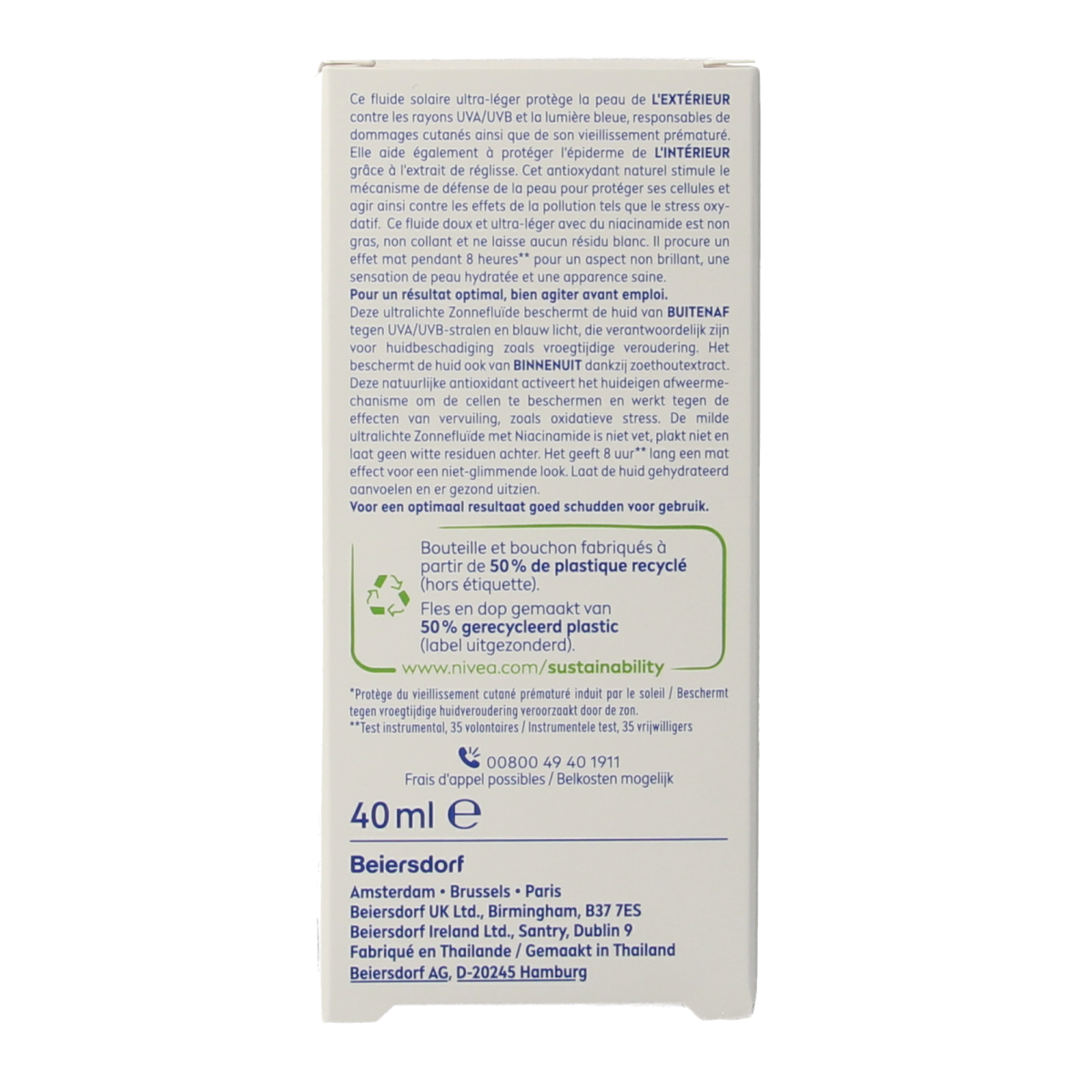 Nivea Sun face daily fluid SPF50+ in 40ml bottle, sun protection lotion for sensitive skin, with a lightweight, hydrating formula.