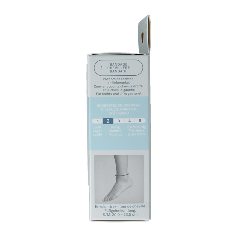Hansaplast Sport ankle bandage in size S/M, showing adjustable strap and supportive design for ankle stabilization.