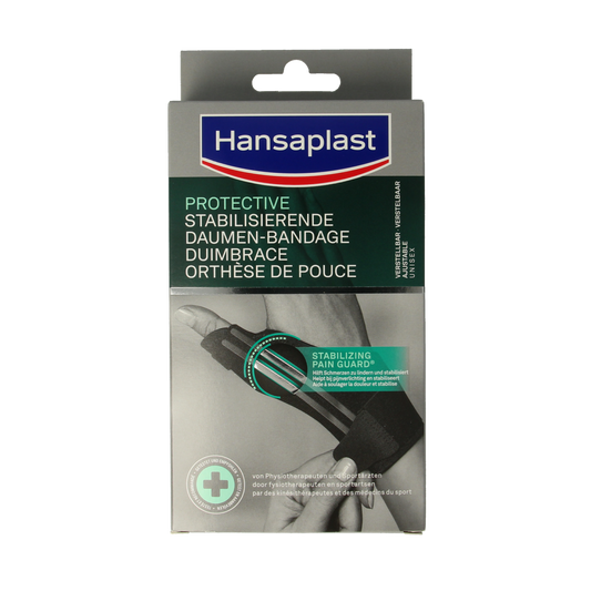 Hansaplast Duimbrace protective thumb brace for support and stability, shown in a close-up image.