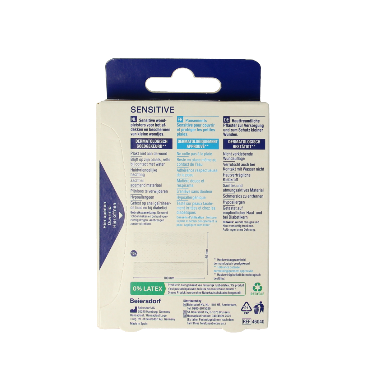 Hansaplast Sensitive adhesive bandage strip, 1 meter by 6 cm, skin-friendly first aid tape for minor wounds and cuts.