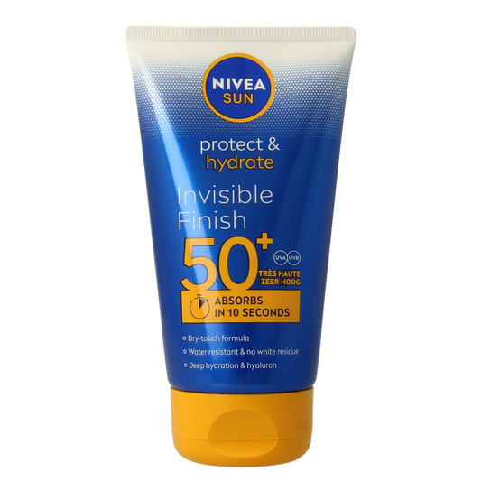 Nivea Sun Protect & Hydrate Invisible Touch SPF50 sunscreen lotion in a 150ml bottle