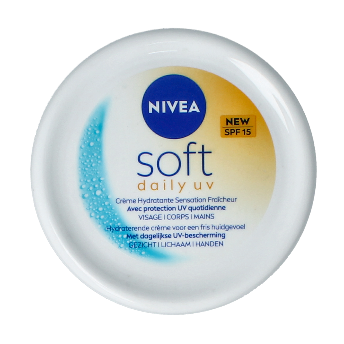 Nivea Bodycreme Soft Daily UV SPF15 in 200ml container, moisturizing body lotion with sun protection, suitable for daily use.