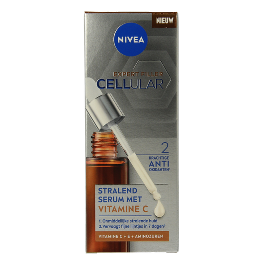 Nivea Cellular Expert Filler Vitamin C Serum 30ml for facial skincare with brightening and anti-aging benefits.