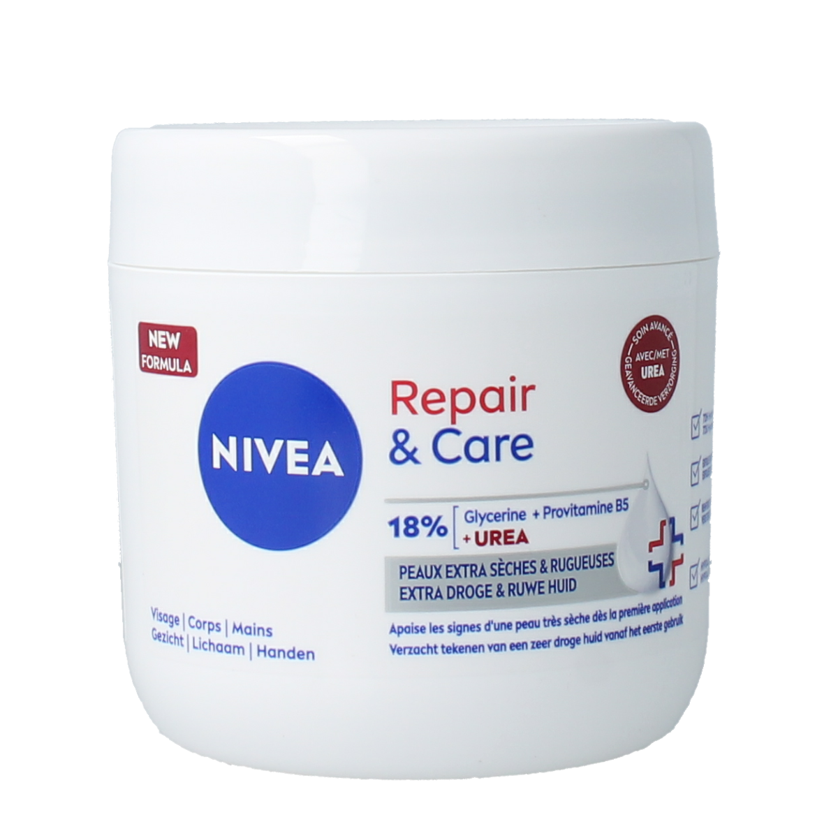 Nivea Body Repair & Care Urea Creme in 400ml tube, moisturizing body cream with healing properties