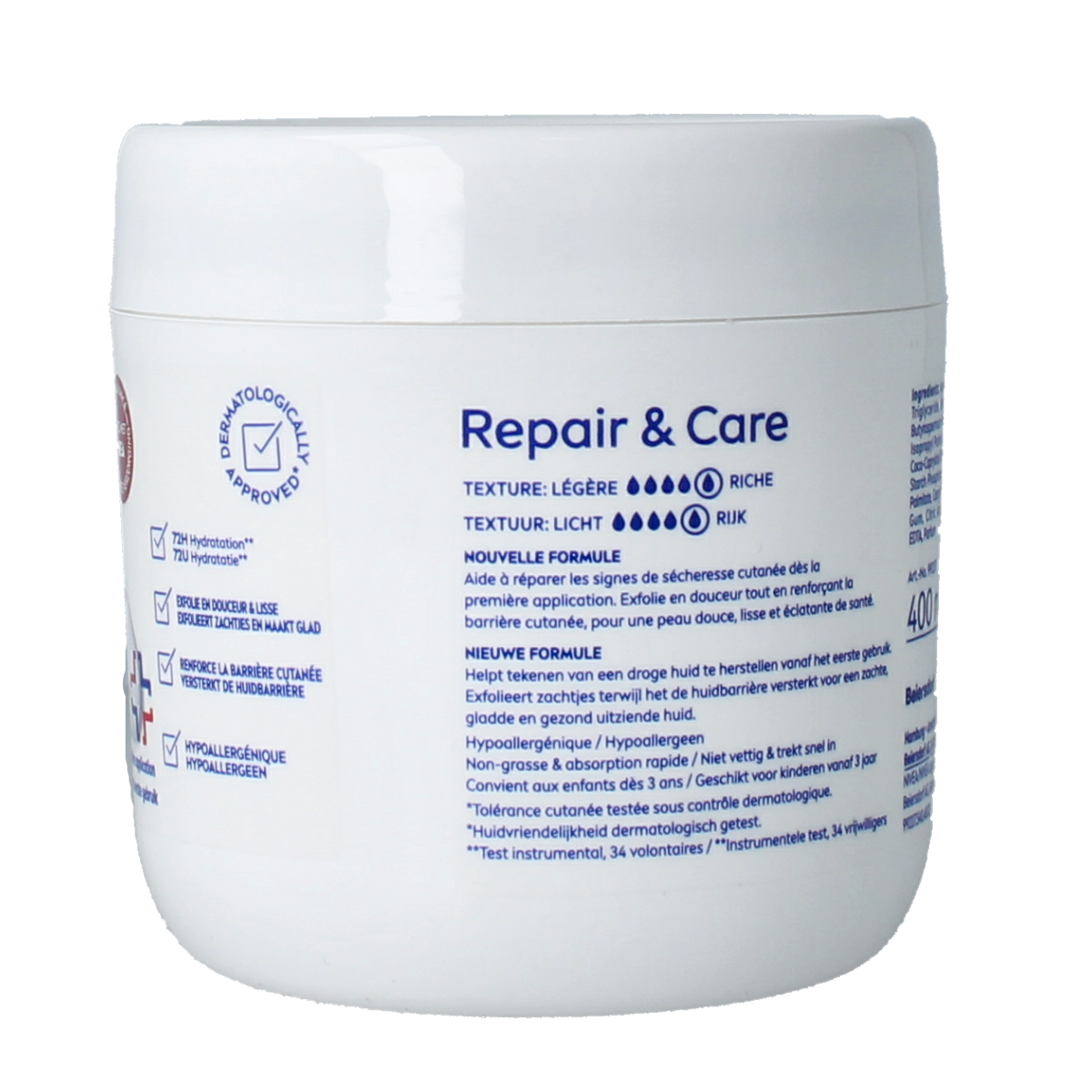 Nivea Body Repair & Care Urea Cream in a 400ml jar, moisturizing body cream with repair and nourishing properties.