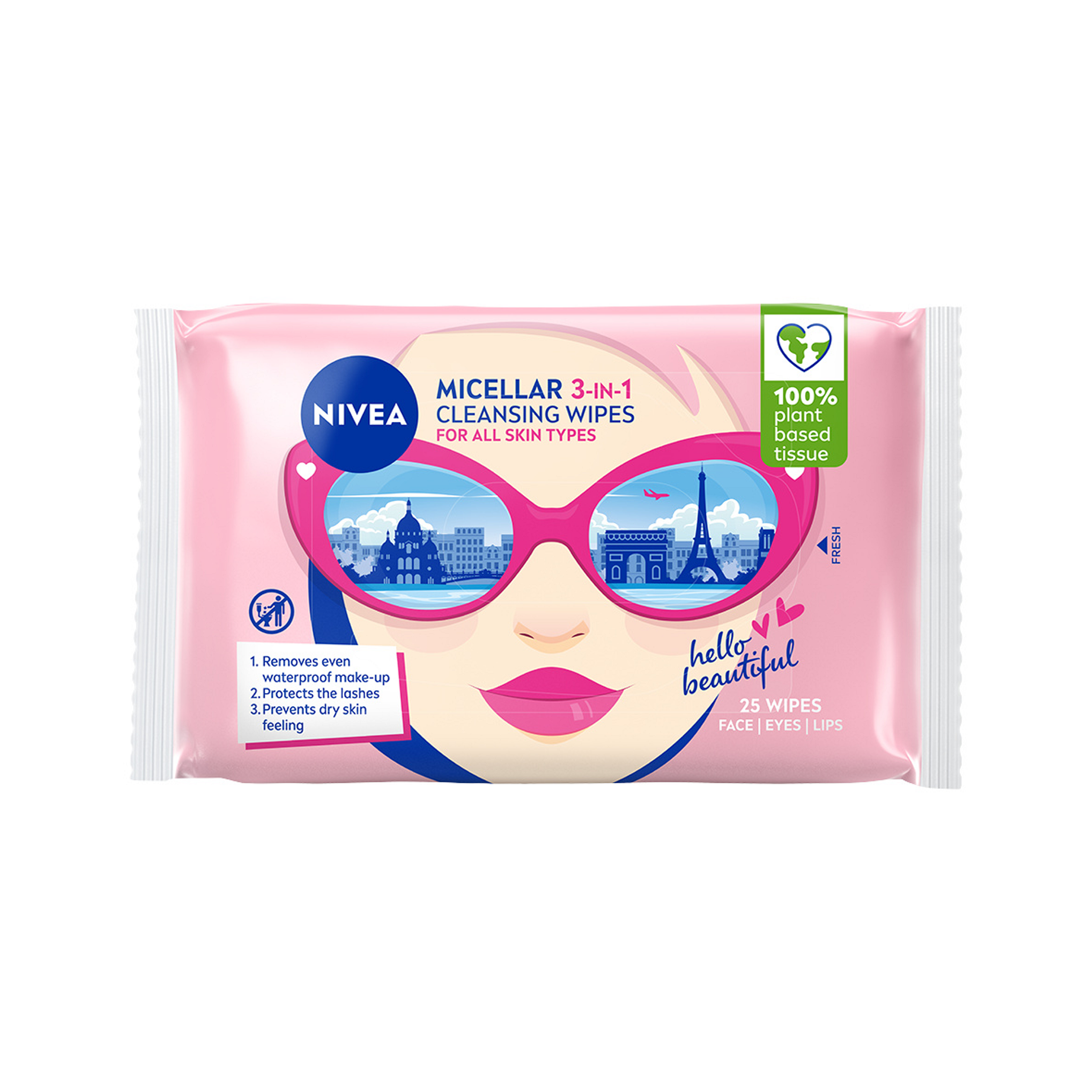Nivea Micellair reinigingsdoekjes 3-in-1 voor gezicht, verpakking met 25 doekjes, gezichtsverzorging, huidverzorging, make-up remover