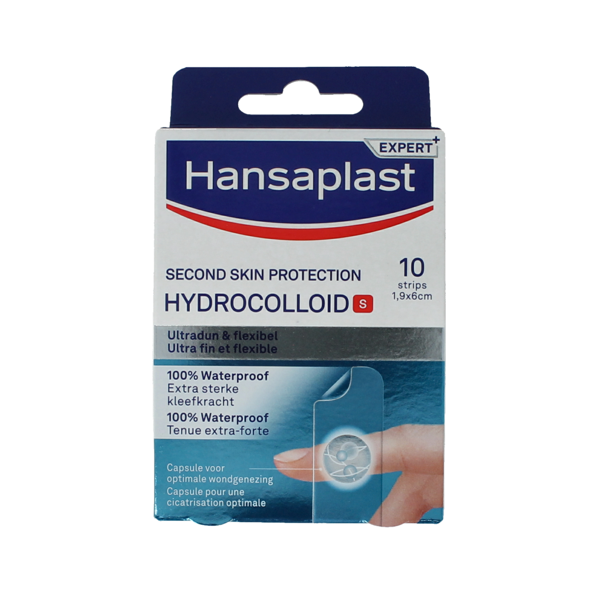 Hansaplast Second Skin protection hydrocolloid bandages, pack of 10, designed for wound healing and skin protection.