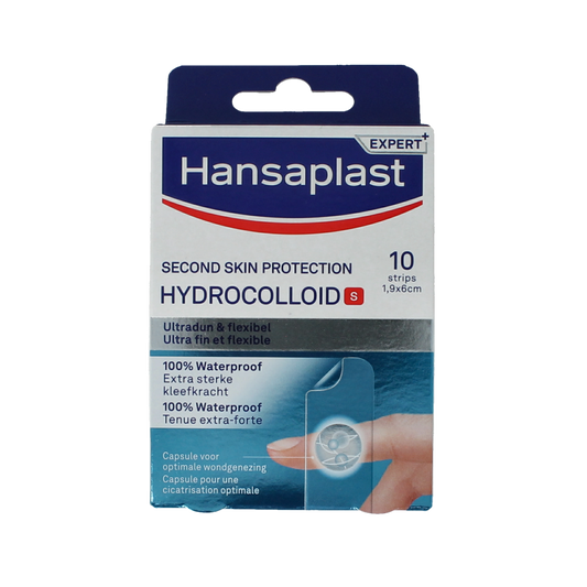 Hansaplast Second Skin protection hydrocolloid bandages, pack of 10, designed for wound healing and skin protection.