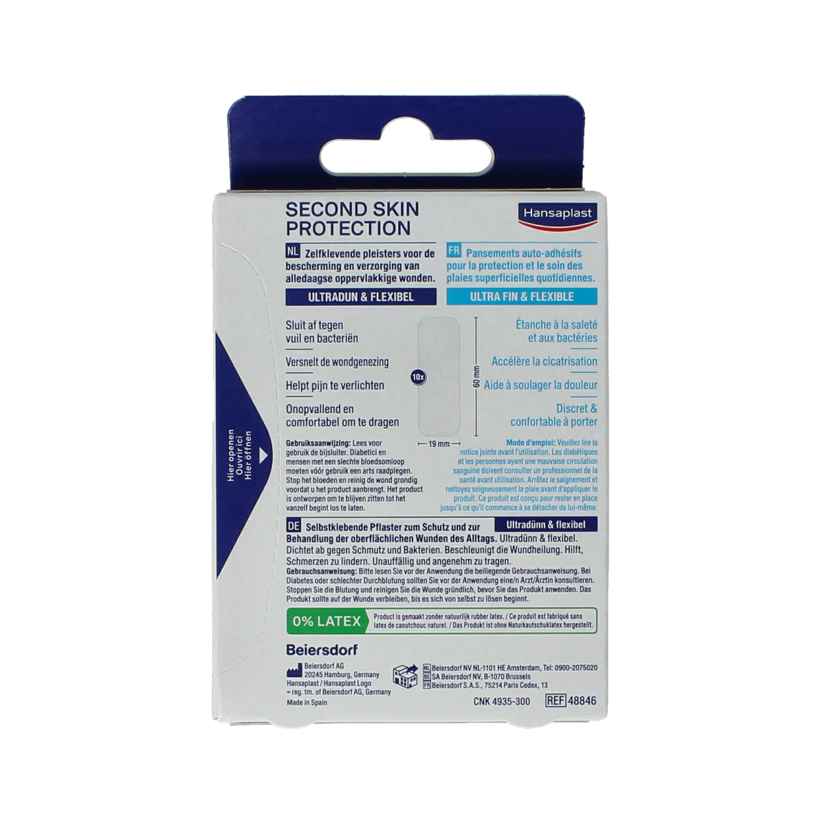 Hansaplast Second Skin hydrocolloid blister plasters, 10-pack, flexible and protective bandages for skin injuries.