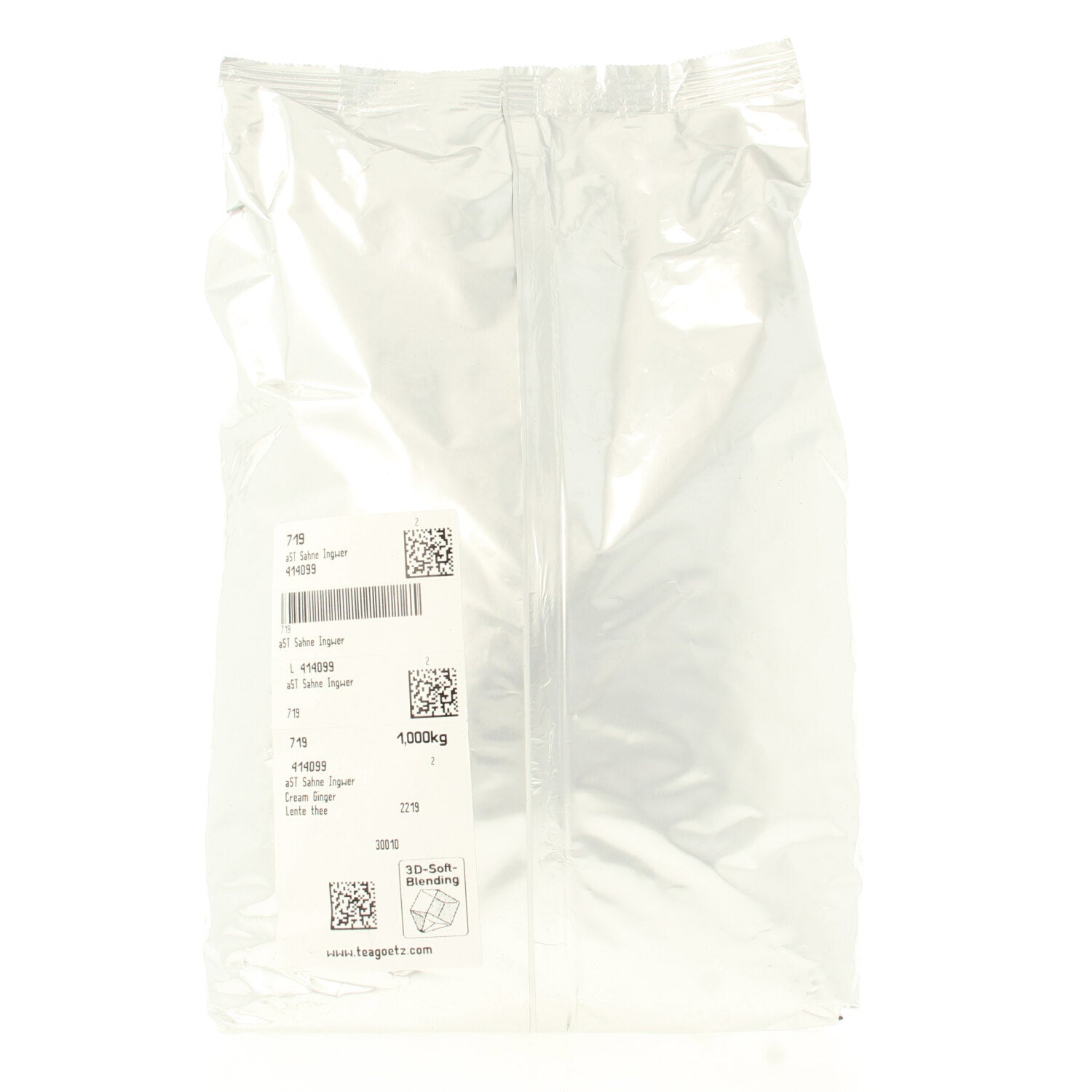 Bag of Geels Lentethee in a 1kg package, showcasing the green tea leaves in a clear bag for coffee and tea lovers.