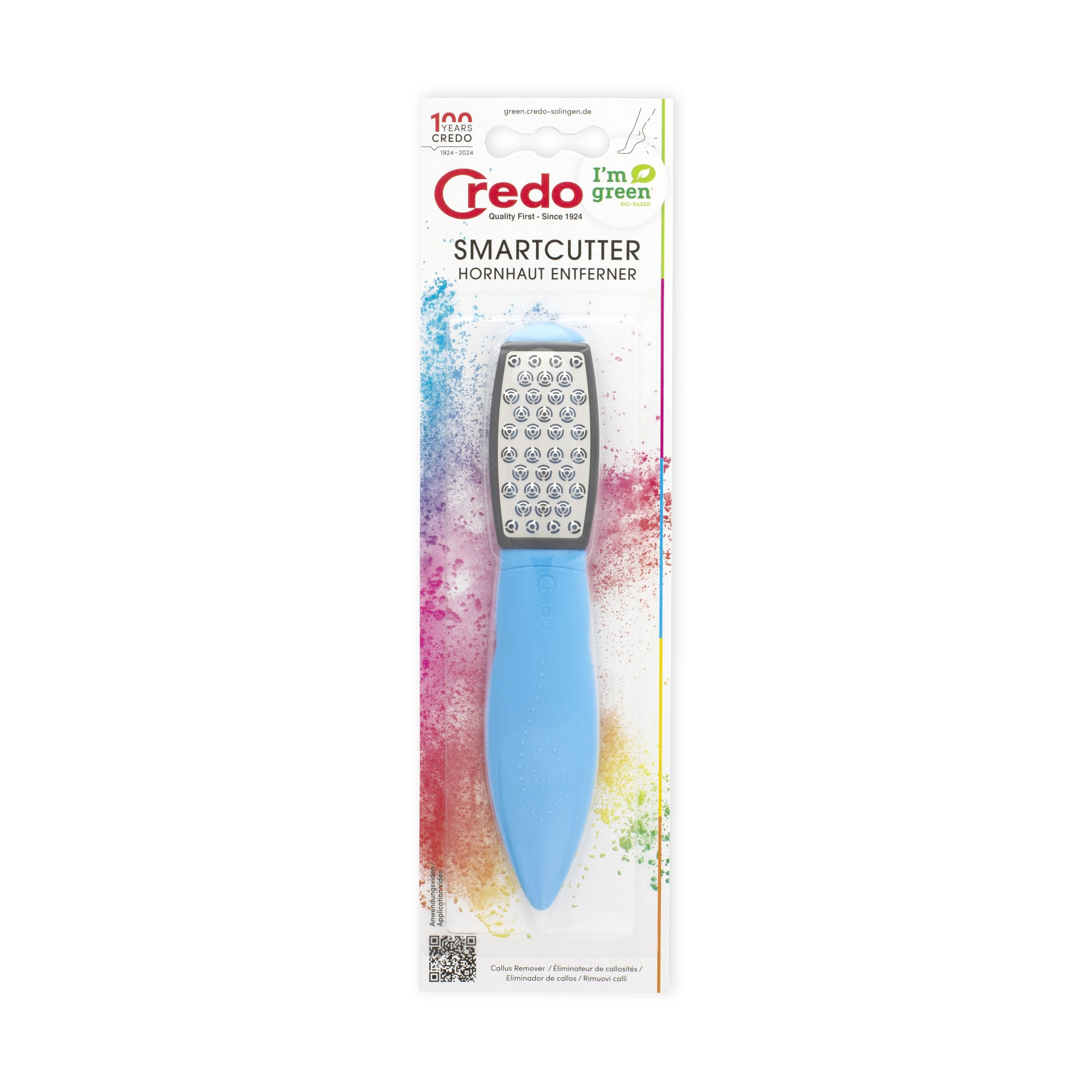 Credo Pop Art smart cutter for foot care, shown in use with a colorful design, ideal for precise pedicure grooming.
