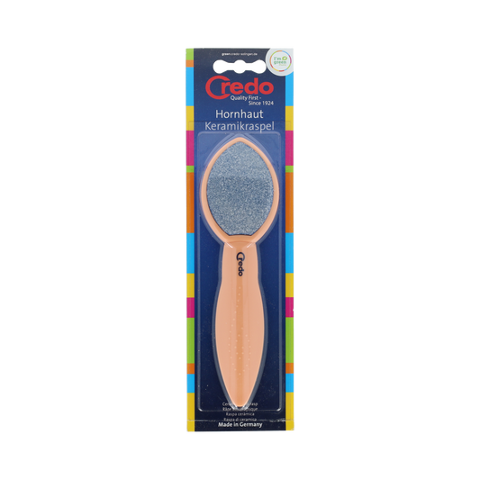 Credo keramische voetvijl in apricot color for foot care, showing the textured surface and ergonomic shape.