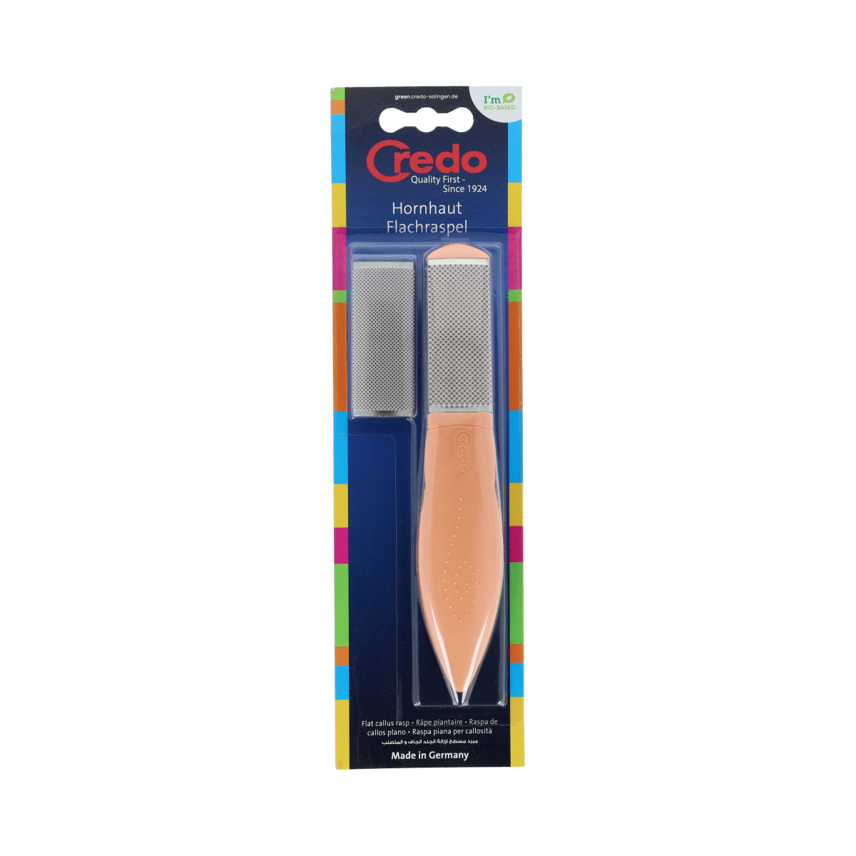 Credo Credo eeltrasp apricot manicure and pedicure instrument, stainless steel, with orange handle for grooming and nail care.