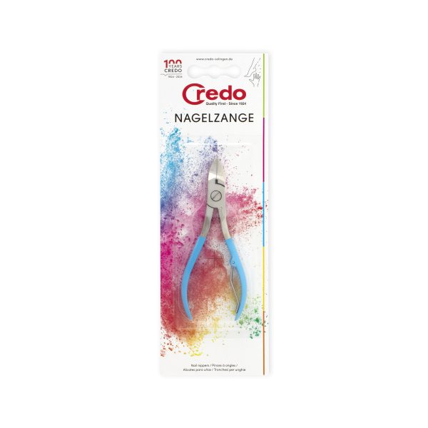 Credo Pop Art nageltang, 12 cm manicure and pedicure tool, close-up of stainless steel nail instrument.