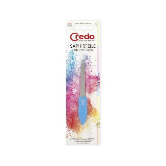 Credo Pop Art sapphiervijl klein, manicure and pedicure tool, compact blue abrasive file for nail shaping and smoothing.