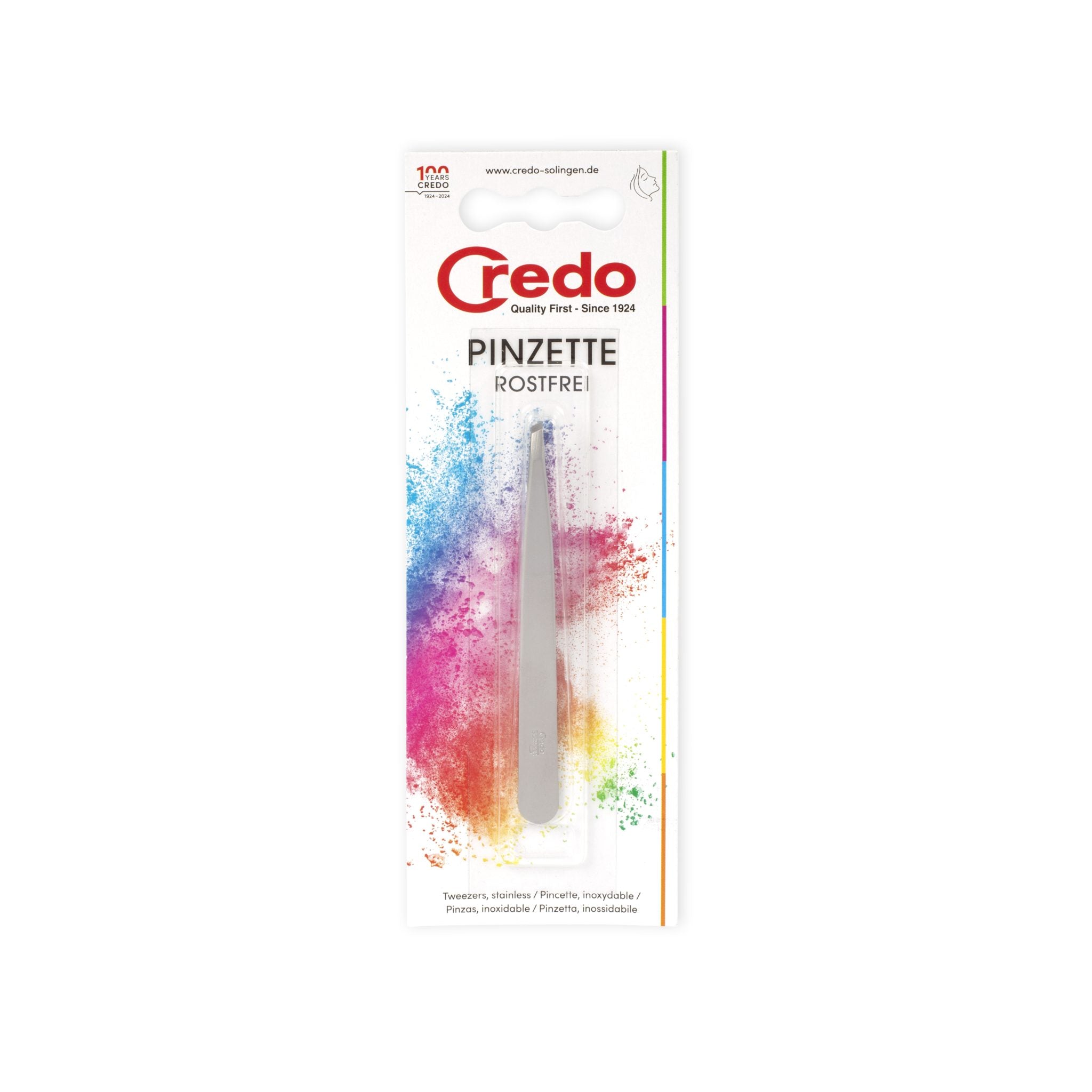 Credo Pincet gebogen manicure and pedicure instrument, stainless steel, precision tweezers for nail care and grooming.
