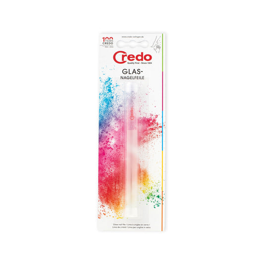 Credo Glasvijl manicure and pedicure tool, 140mm, clear glass, professional nail file for precise nail shaping and smoothing.