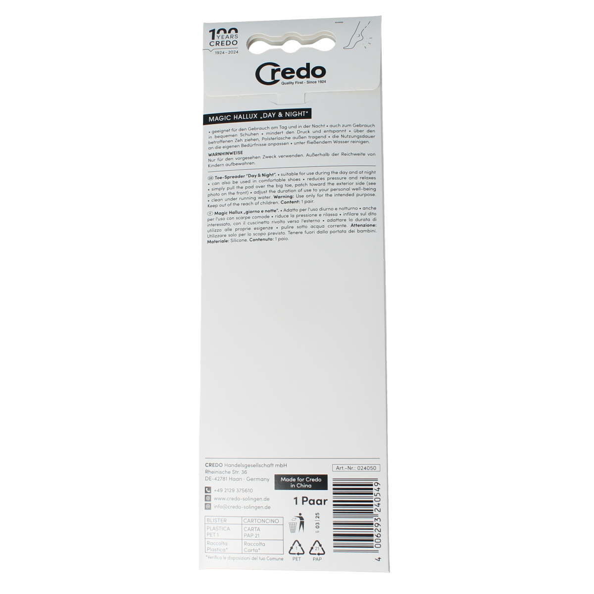Credo Magic hallux teenspreider voor dag en nacht, voetverzorging, comfortabel teencorrector in paar, geschikt voor voetverzorging