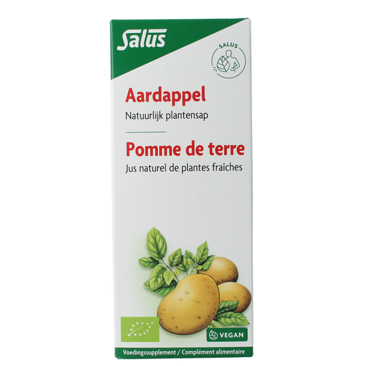 Organic Salus Aardappelsap in a 200ml bottle, natural potato juice for healthy drinks.