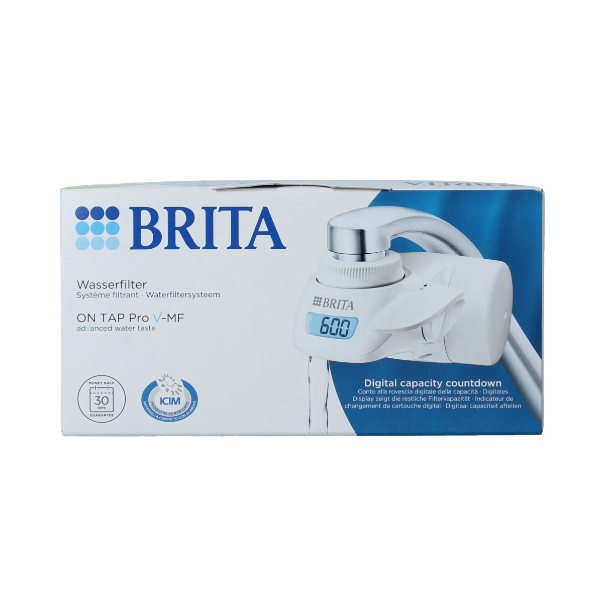 Brita ON TAP Pro V-MF water filter system for kitchen use, with one filter cartridge, designed for cooking and dining.