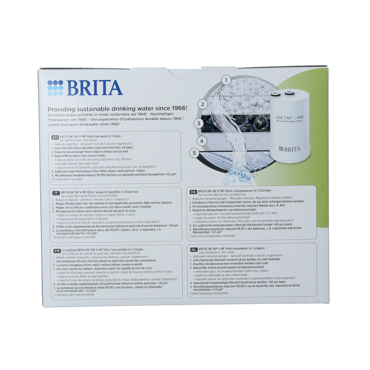 Brita ON TAP Pro V-MF water filter system for kitchen and dining, branded Brita, with a sleek design and filter cartridge visible.