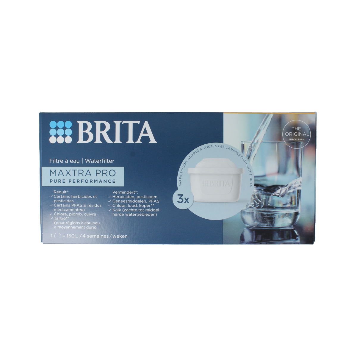Brita MAXTRA PRO water filter cartridges for cooking and dining, set of 3, designed for pure water performance.