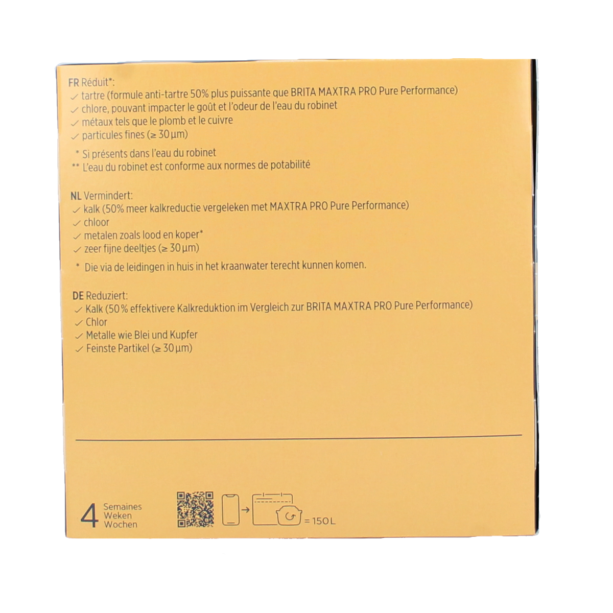 Brita MAXTRA PRO Kalk Expert water filter cartridges, 4-pack, designed for cooking and dining use, for improved water quality.