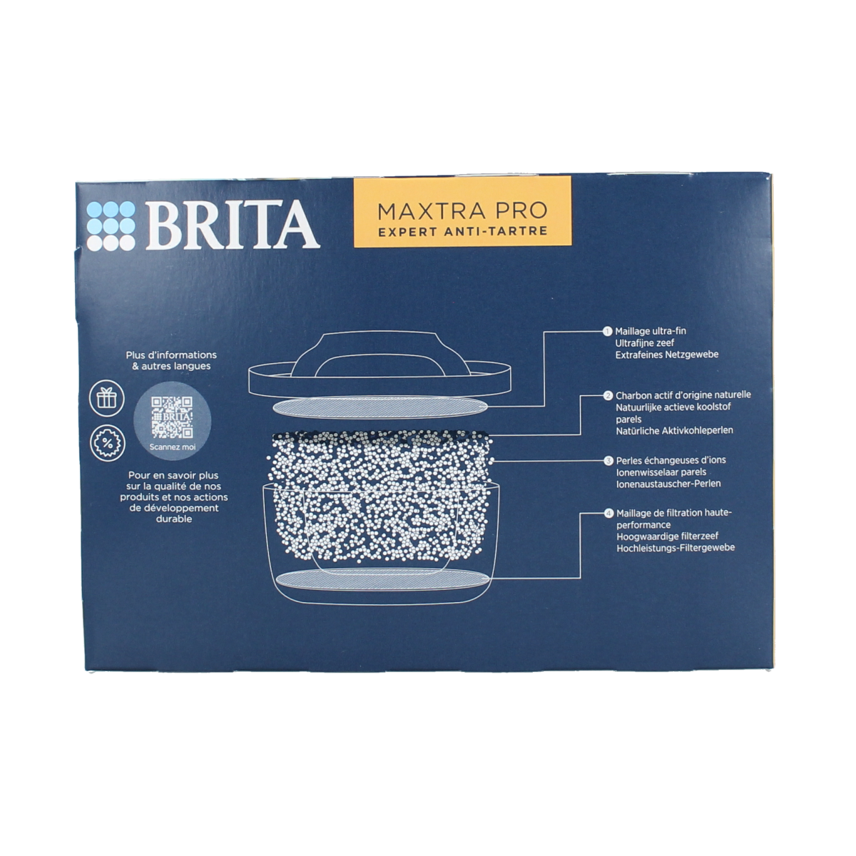 Brita MAXTRA PRO Kalk Expert water filter cartridges, 4-pack for cooking and dining, designed to reduce limescale buildup.