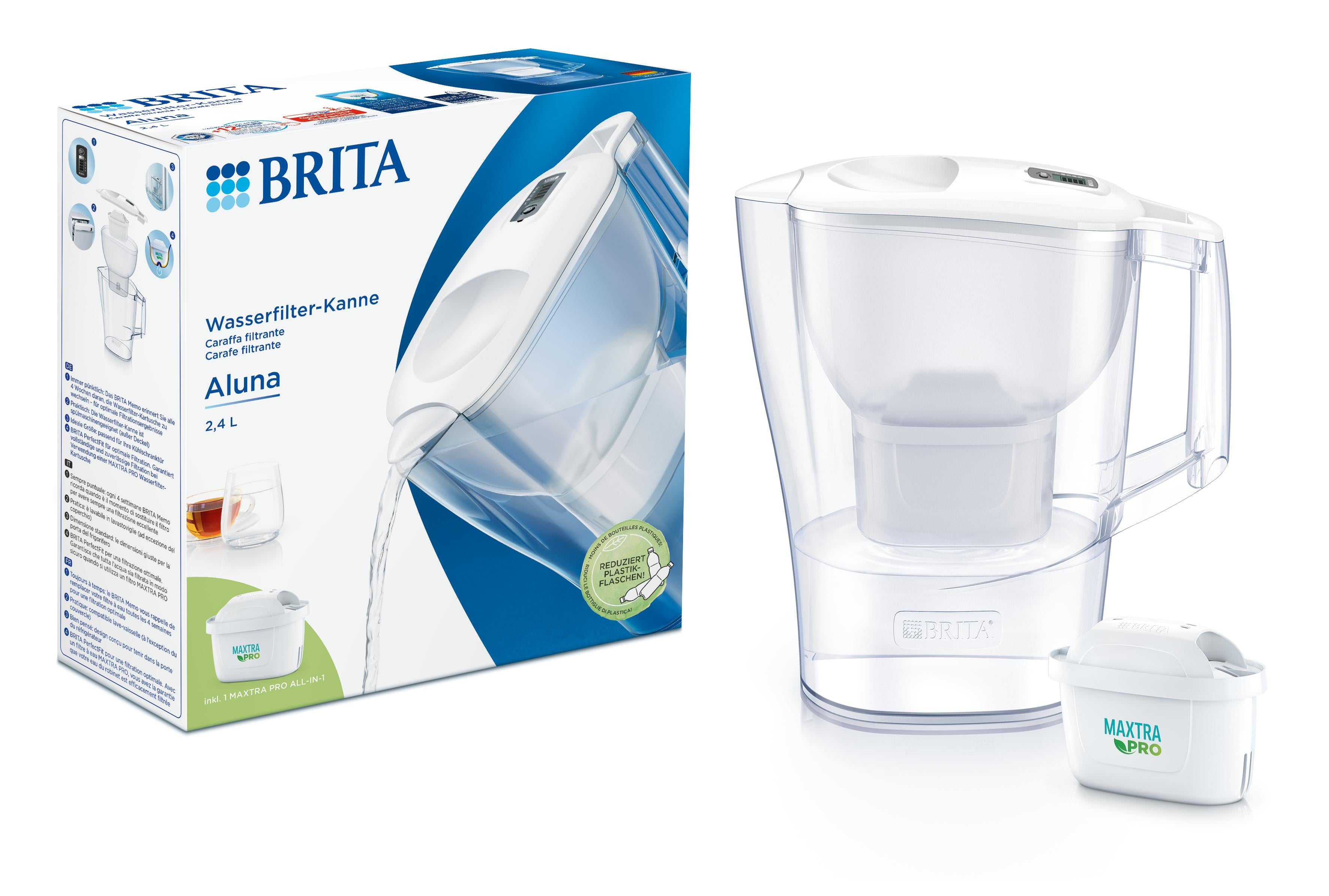 Brita Aluna Cool white water filter jug for cooking and dining, with sleek design and easy-to-use filter system.