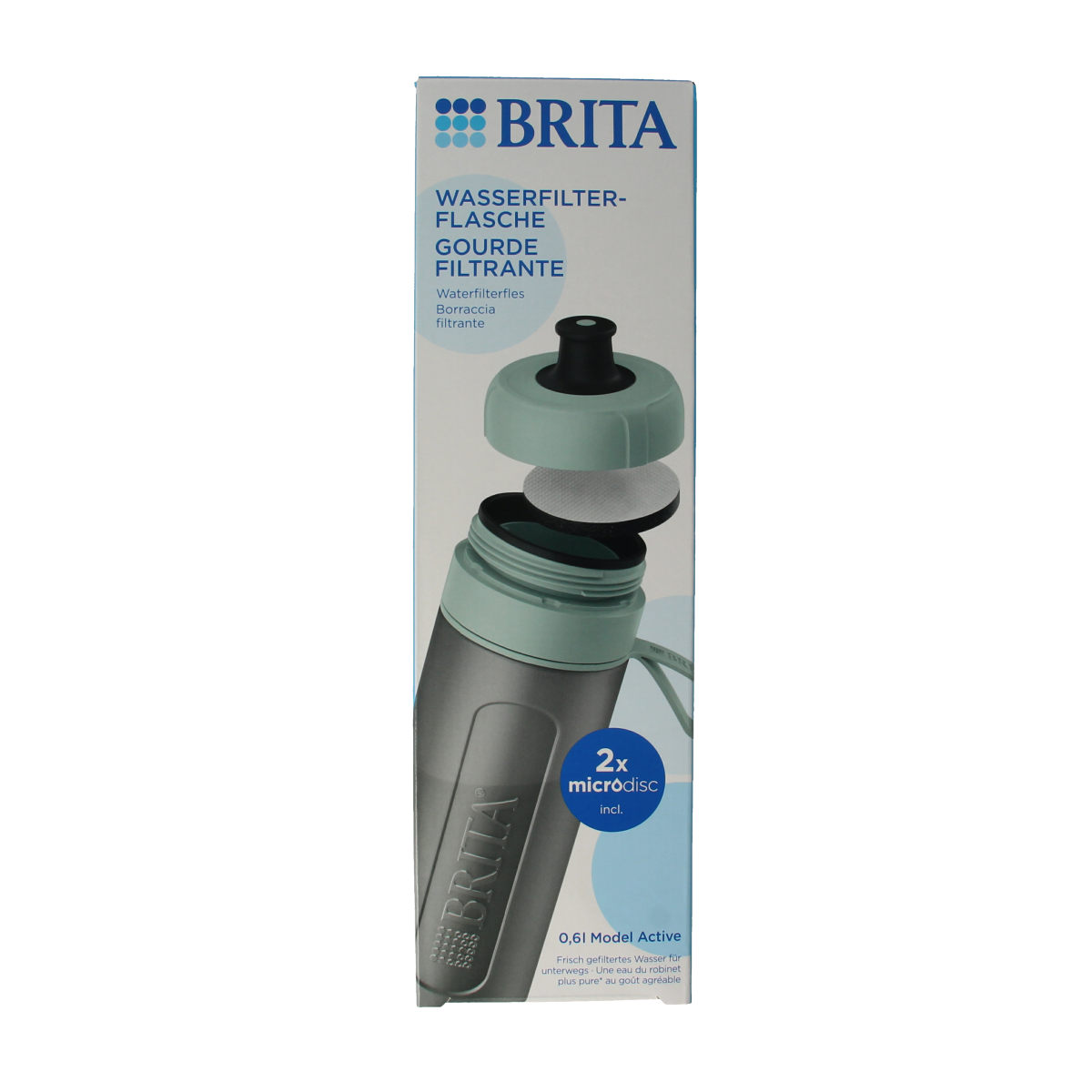 Brita Active dark green water filter bottles, 3-pack, for cooking and dining, featuring Brita brand water filtration.